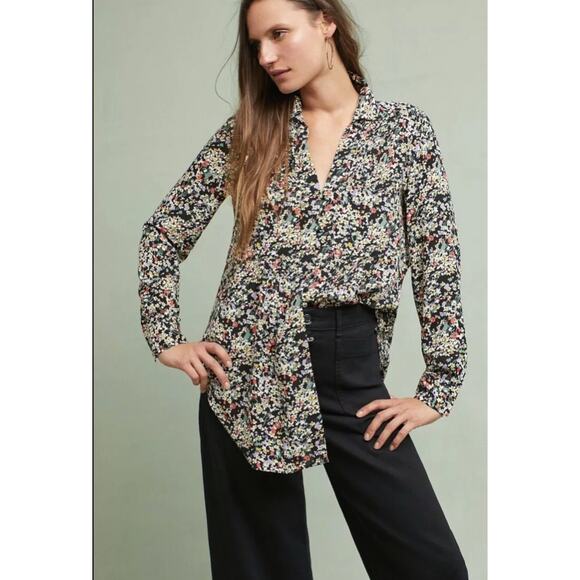 Anthropologie Maeve Matilda Floral Pin Tuck Pleats Button Up Blouse Top Shirt XS - Picture 1 of 11